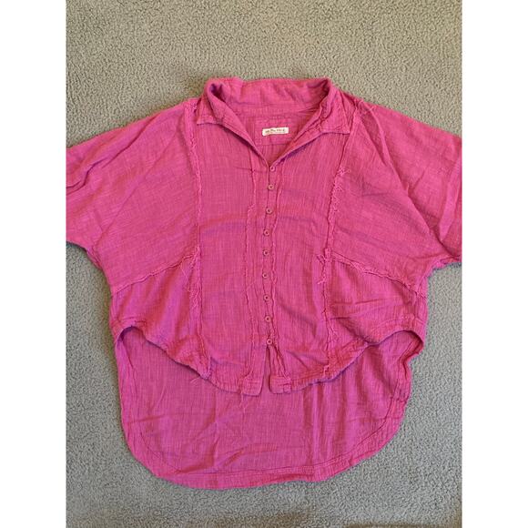 We The Free People Button Top Small Oversized Gauze Long Sleeve Boho Beach Pink - Picture 2 of 16